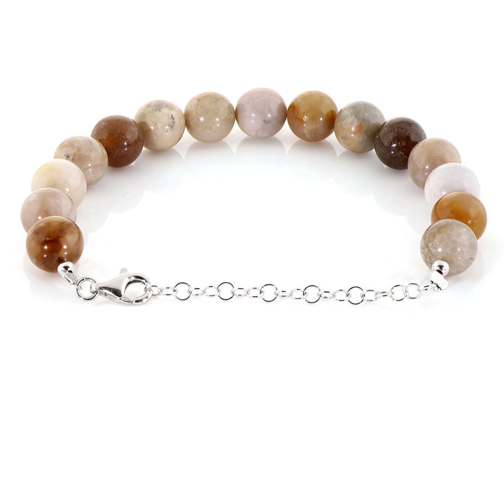 Petrified Wood Beads Silver Bracelet