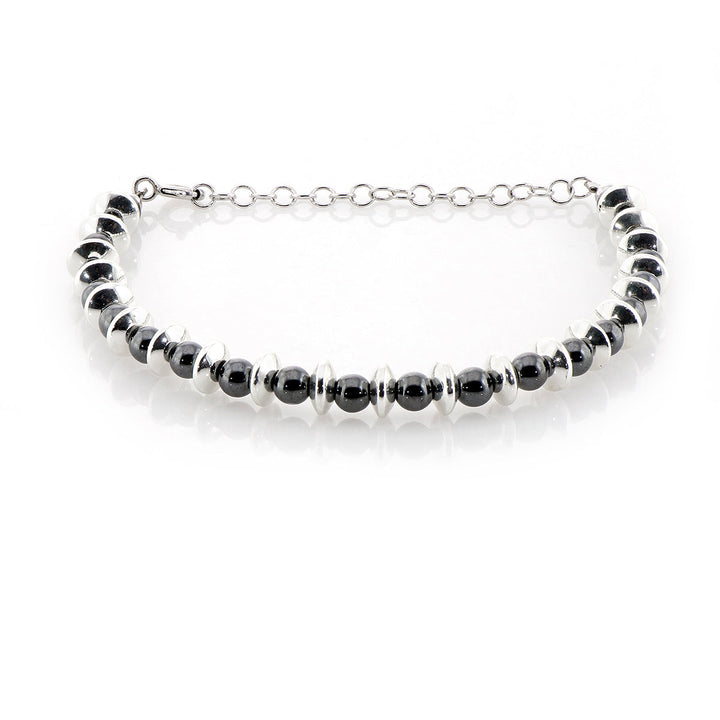 Hematite Beads Silver Chain Bracelet