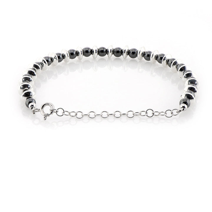 Hematite Beads Silver Chain Bracelet