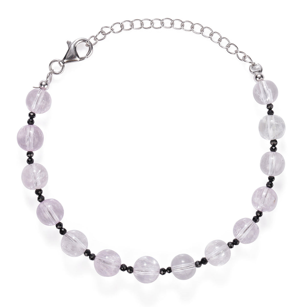 Kunzite and Black Spinel Silver Bracelet