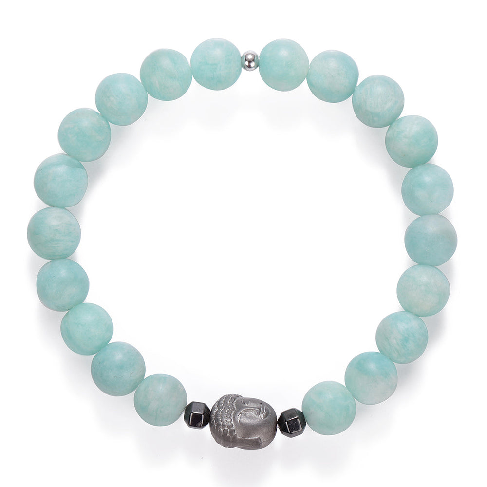 Amazonite and Hematite Buddha Bracelet