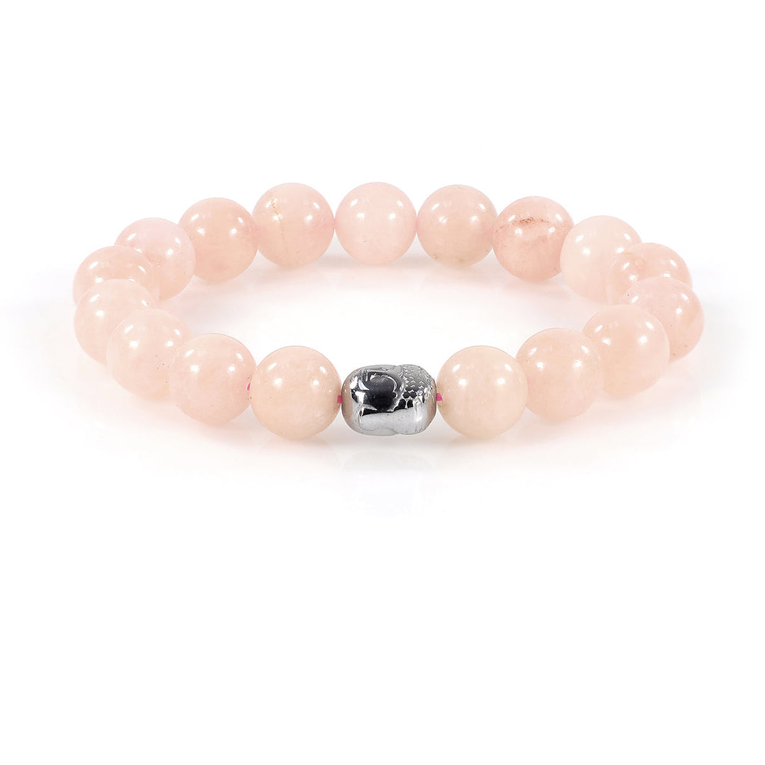 Morganite and Hematite Buddha Stretch Bracelet