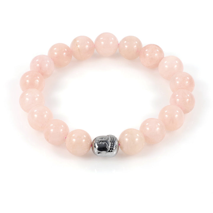 Morganite and Hematite Buddha Stretch Bracelet