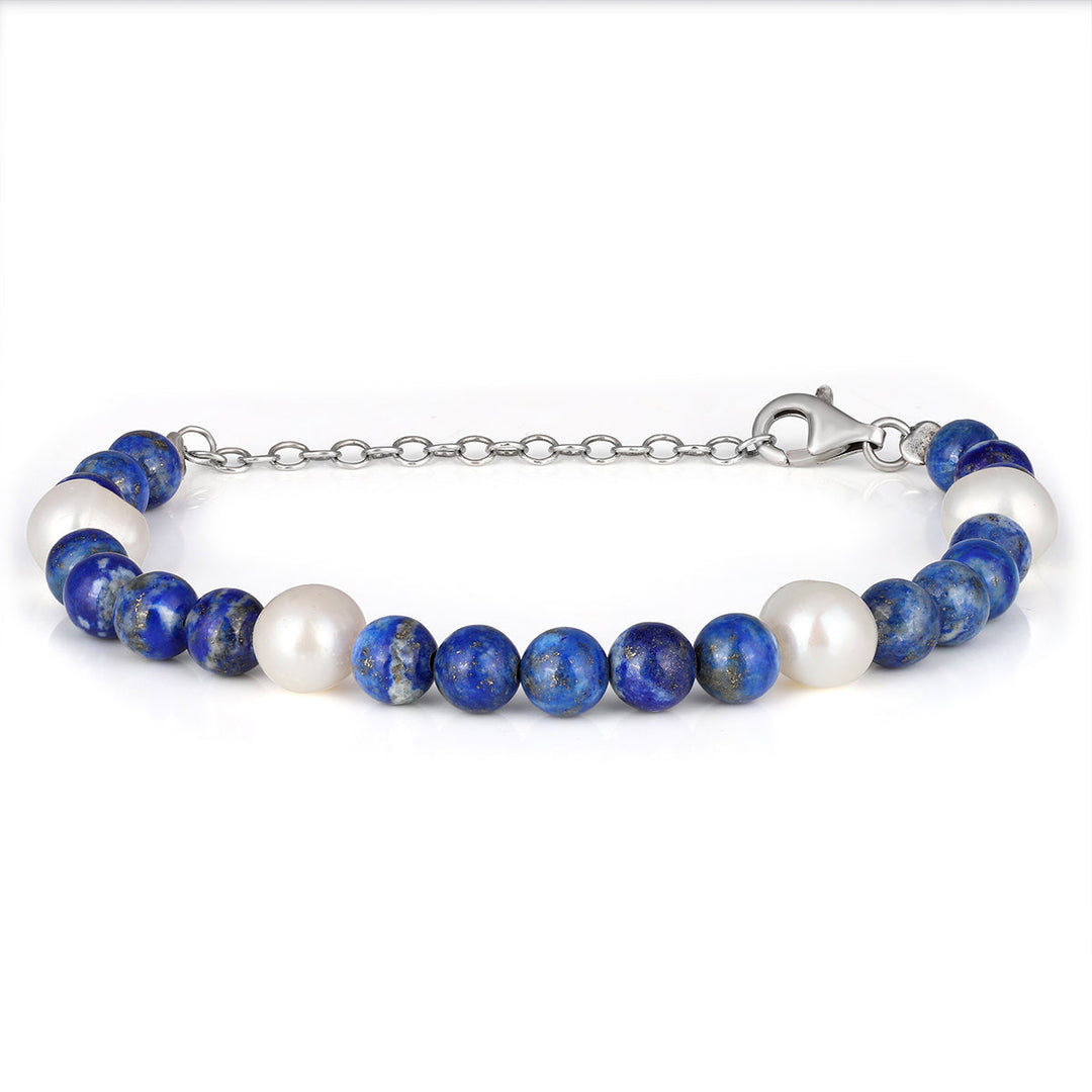 Lapis Lazuli and Pearl Silver Bracelet