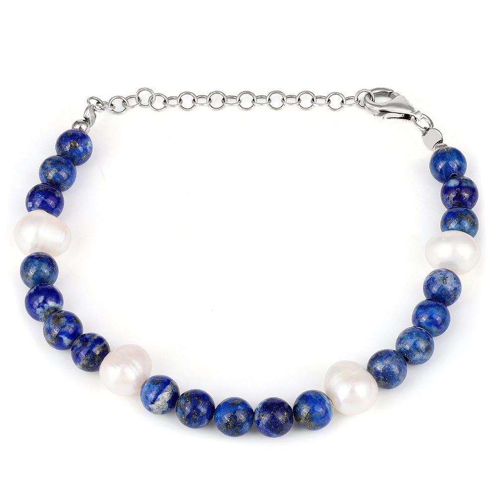 Lapis Lazuli and Pearl Silver Bracelet
