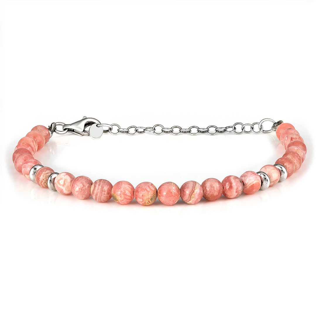 Rhodochrosite Beads Silver Bracelet