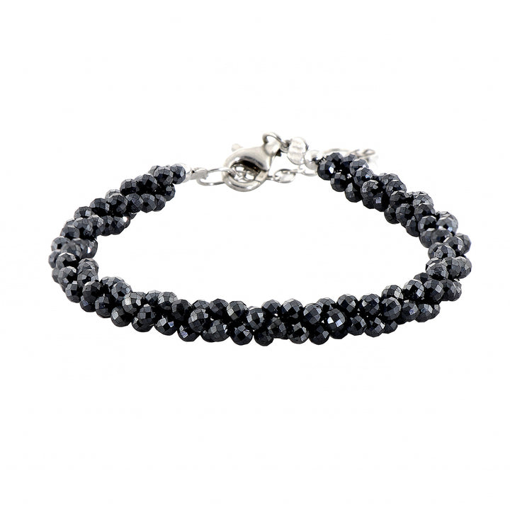 Black Spinel Twisted Rope Silver Bracelet