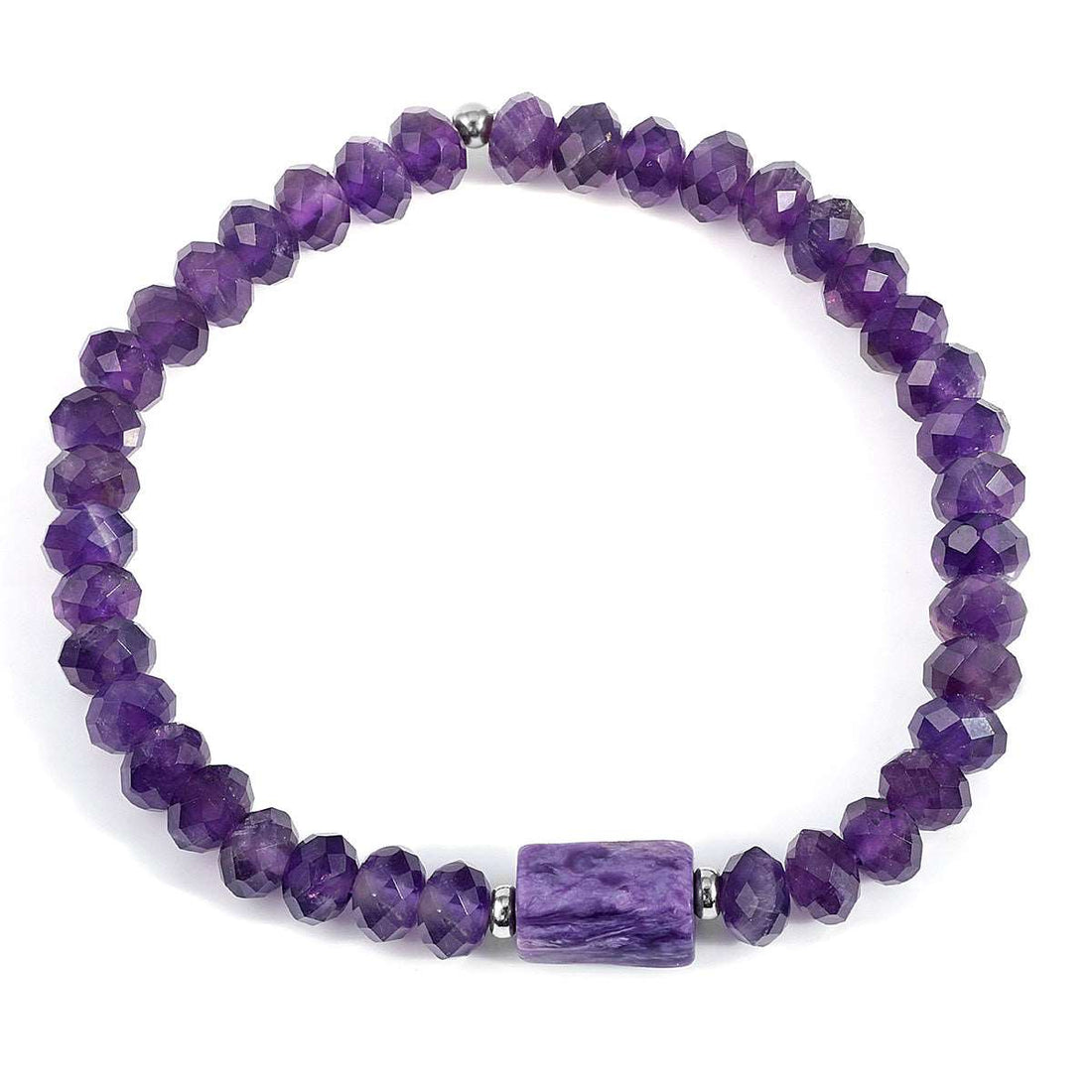 Amethyst and Charoite Stretch Bracelet