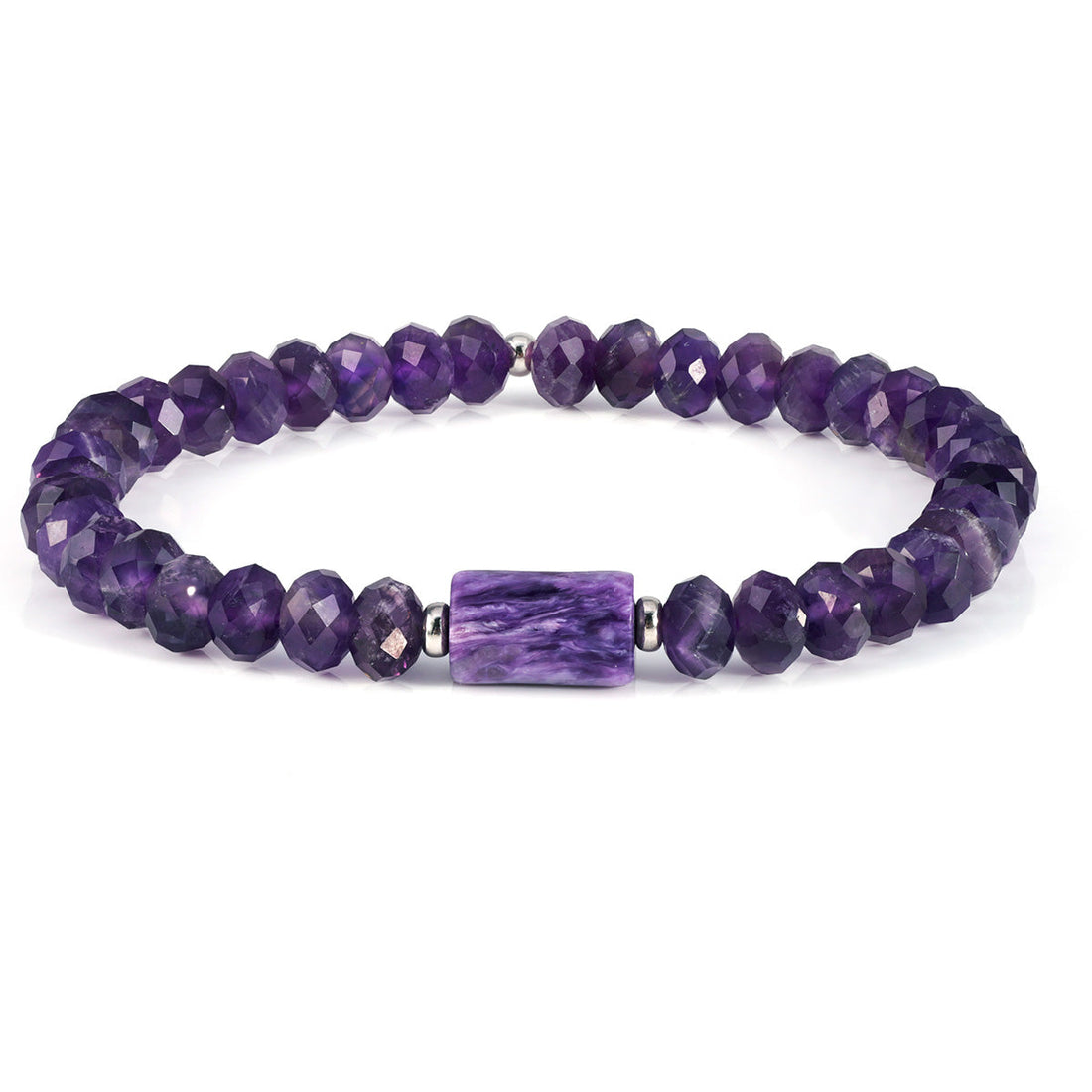 Amethyst and Charoite Stretch Bracelet