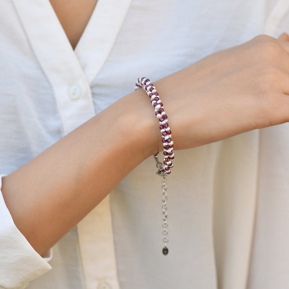 Pearl and Garnet Silver Bracelet