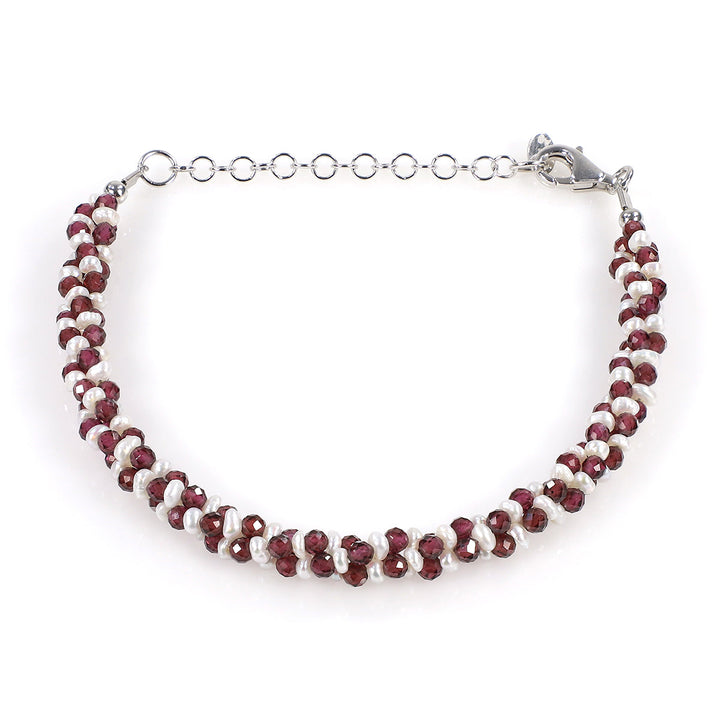 Pearl and Garnet Silver Bracelet