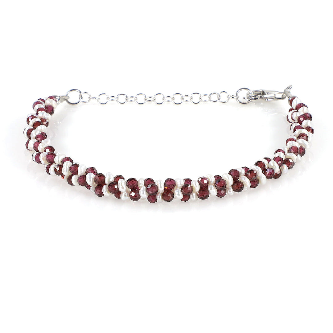 Pearl and Garnet Silver Bracelet