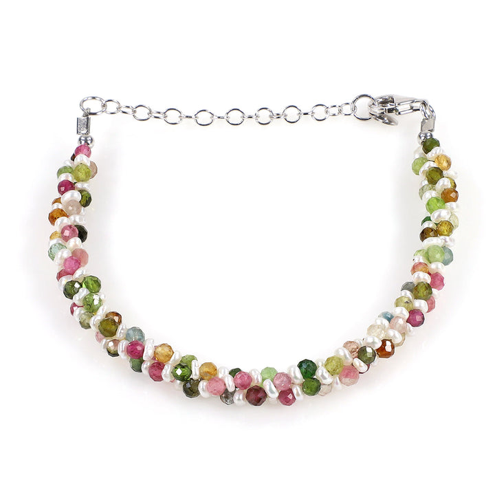 Pearl and Multi Tourmaline Silver Bracelet