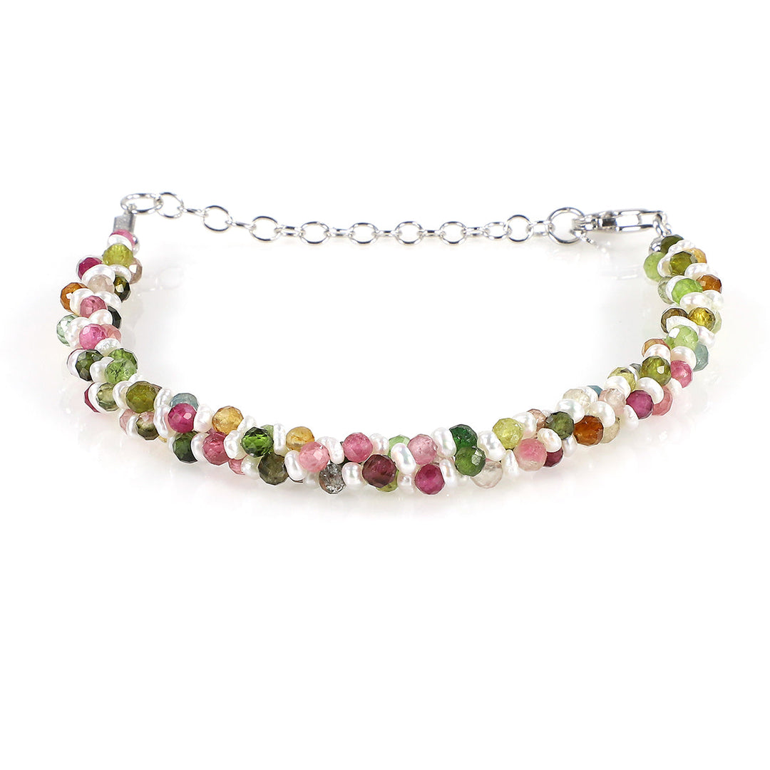 Pearl and Multi Tourmaline Silver Bracelet