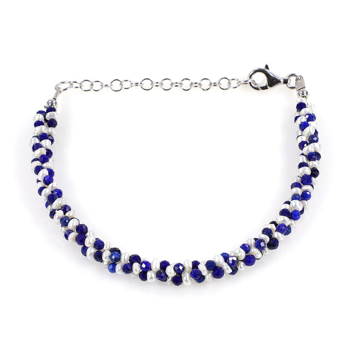 Pearl and Lapis Lazuli Silver Bracelet