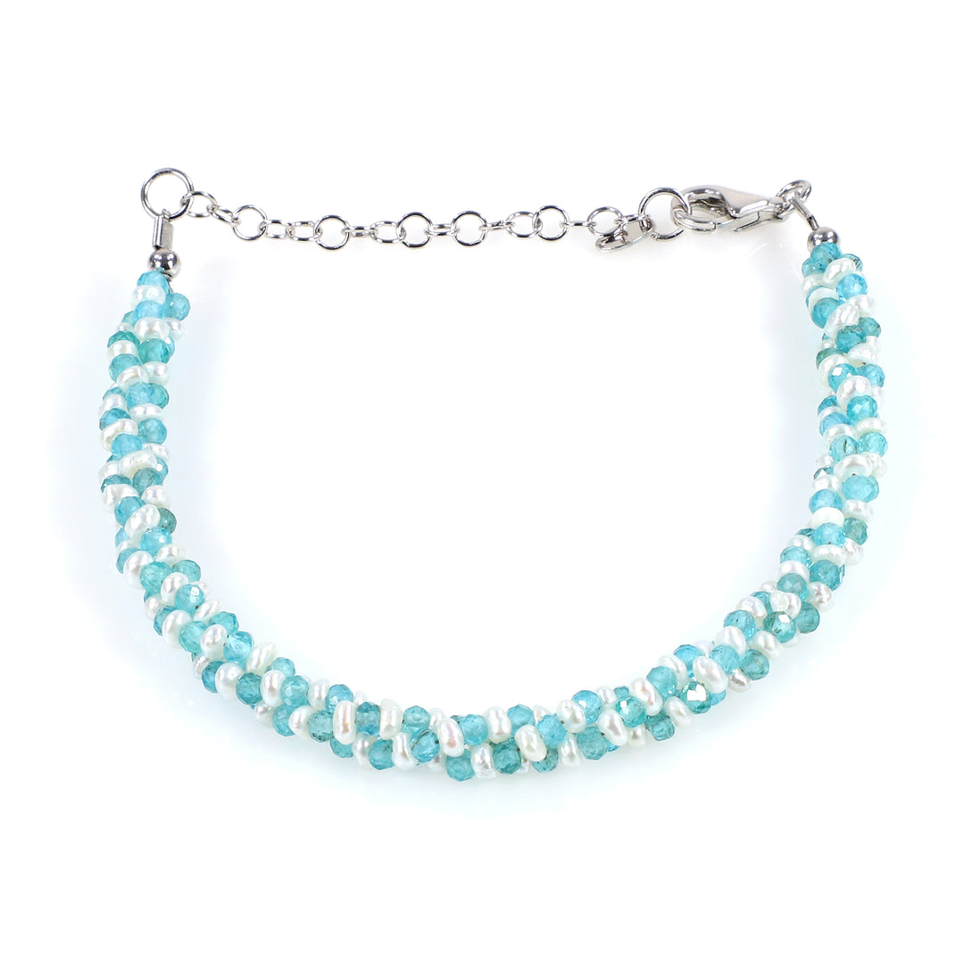 Pearl and Sky Apatite Silver Bracelet