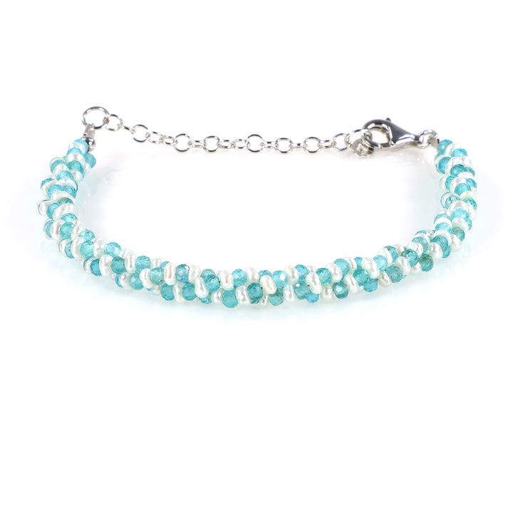 Pearl and Sky Apatite Silver Bracelet