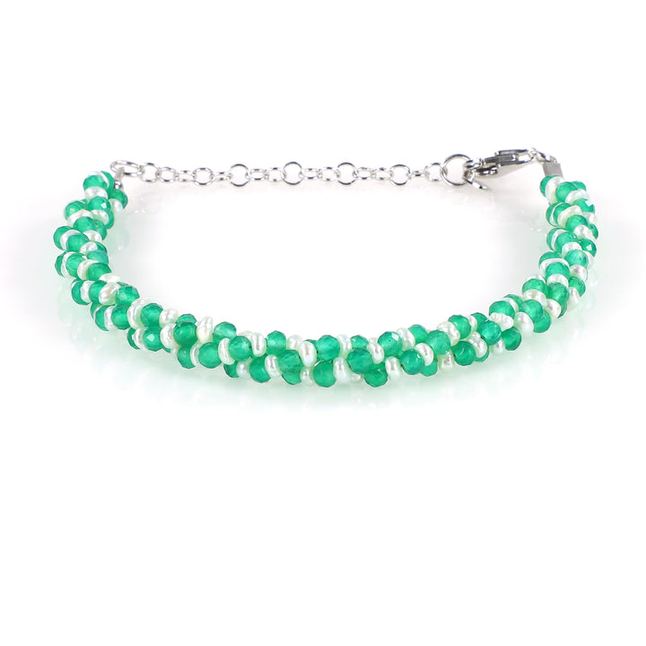 Pearl and Green Onyx Silver Bracelet