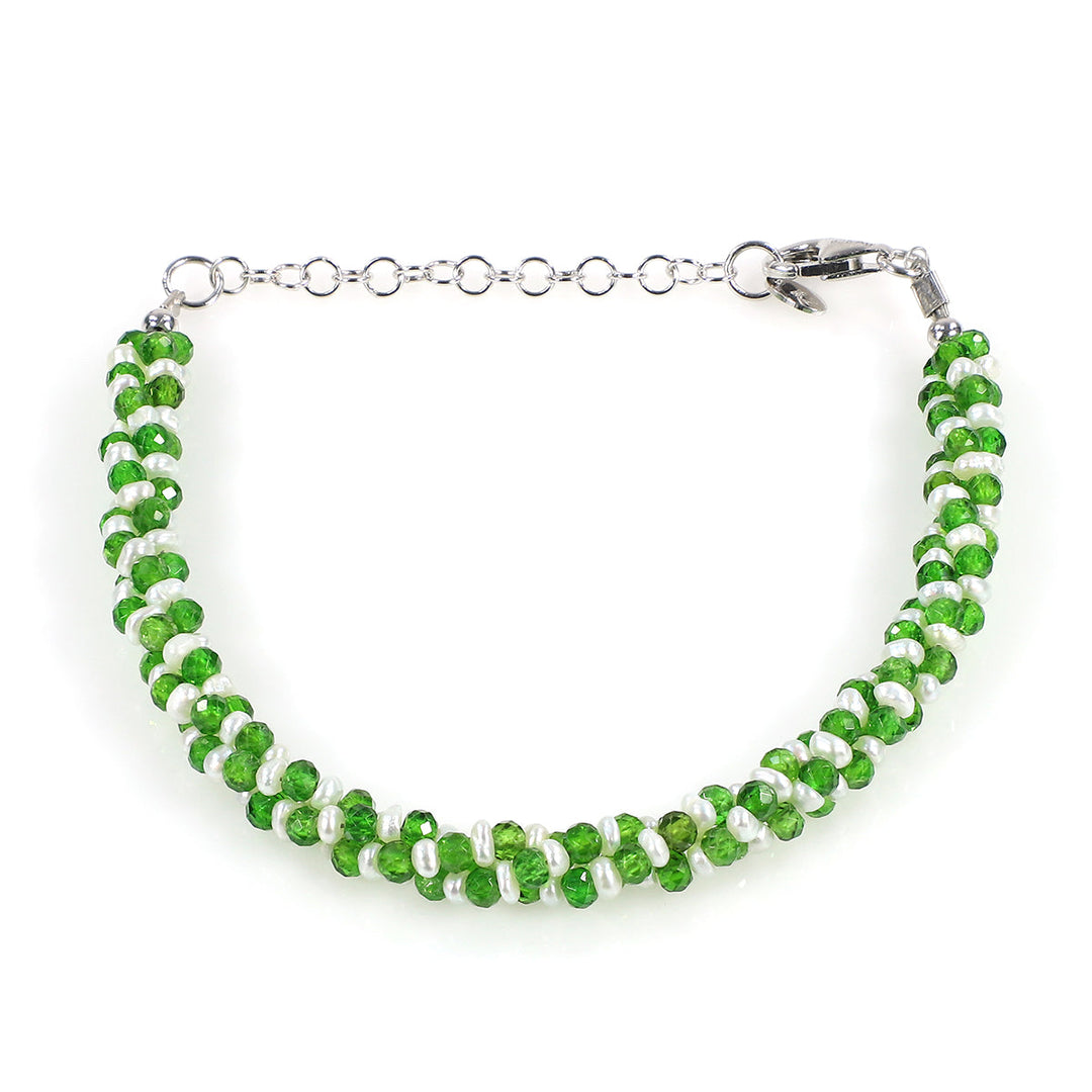 Pearl and Chrome Diopside Silver Bracelet