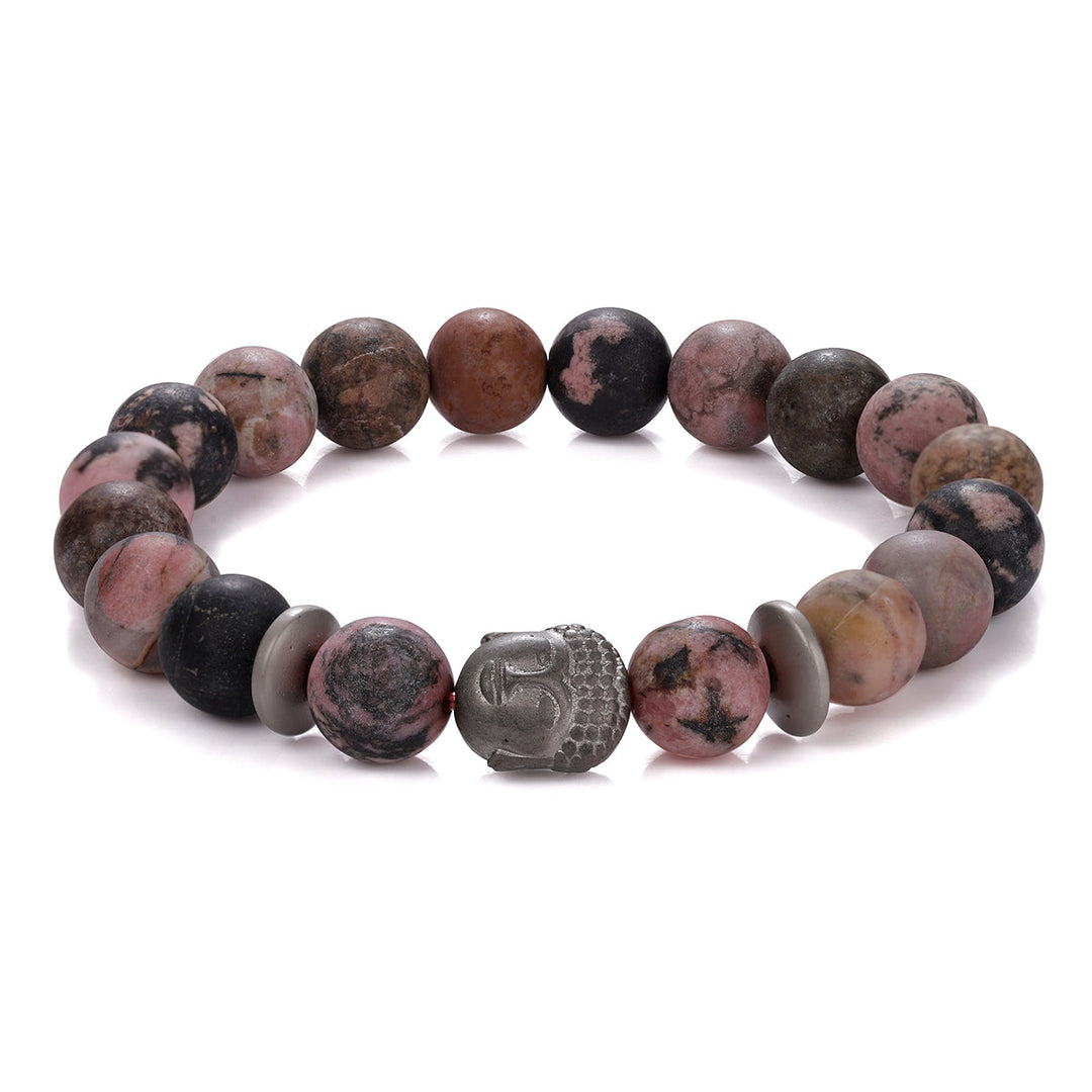 Rhodonite and Hematite Buddha Stretch Bracelet