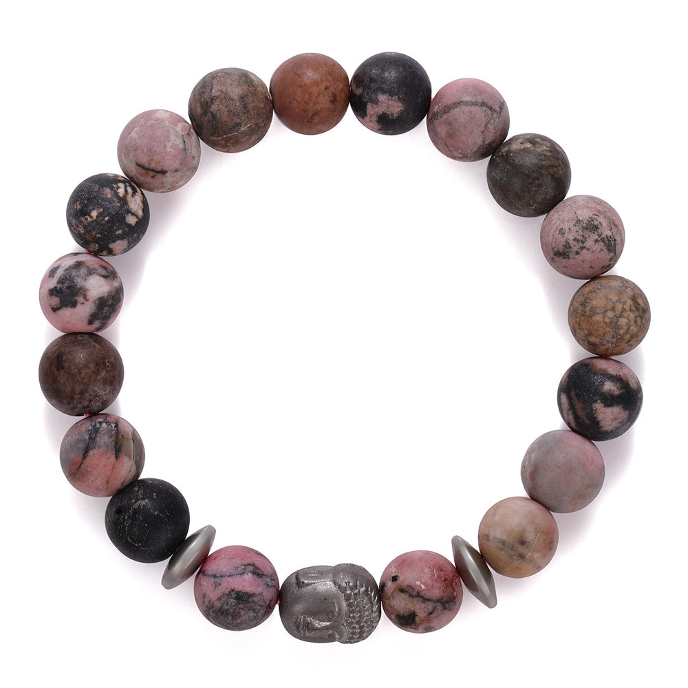 Rhodonite and Hematite Buddha Stretch Bracelet