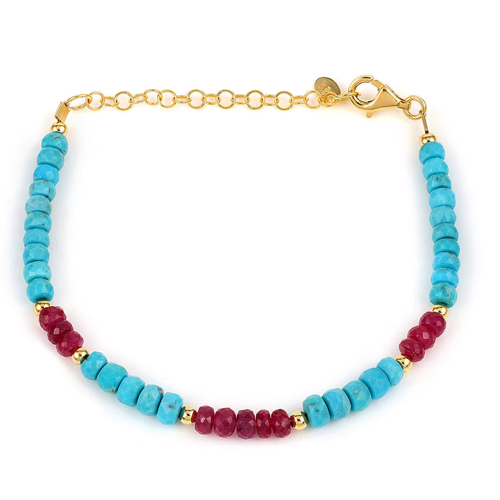 Turquoise and Ruby Silver Bracelet