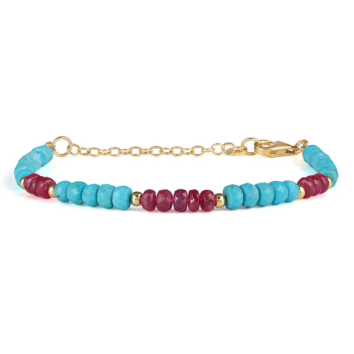 Turquoise and Ruby Silver Bracelet