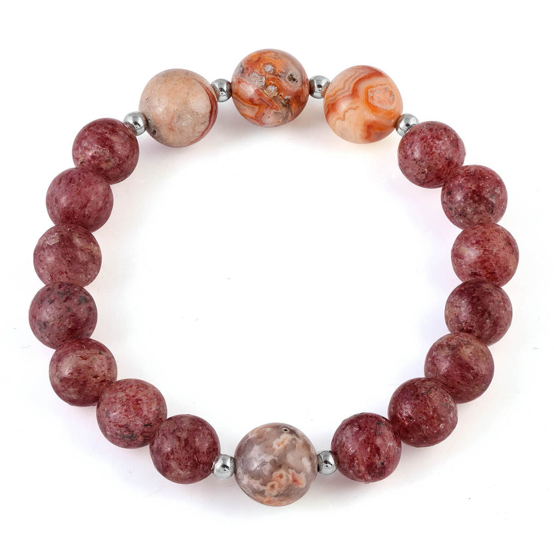 Crazy Lace Agate and Strawberry Quartz Stretch Bracelet