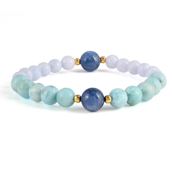 Blue Lace Agate, Larimar and Kyanite Stretch Bracelet