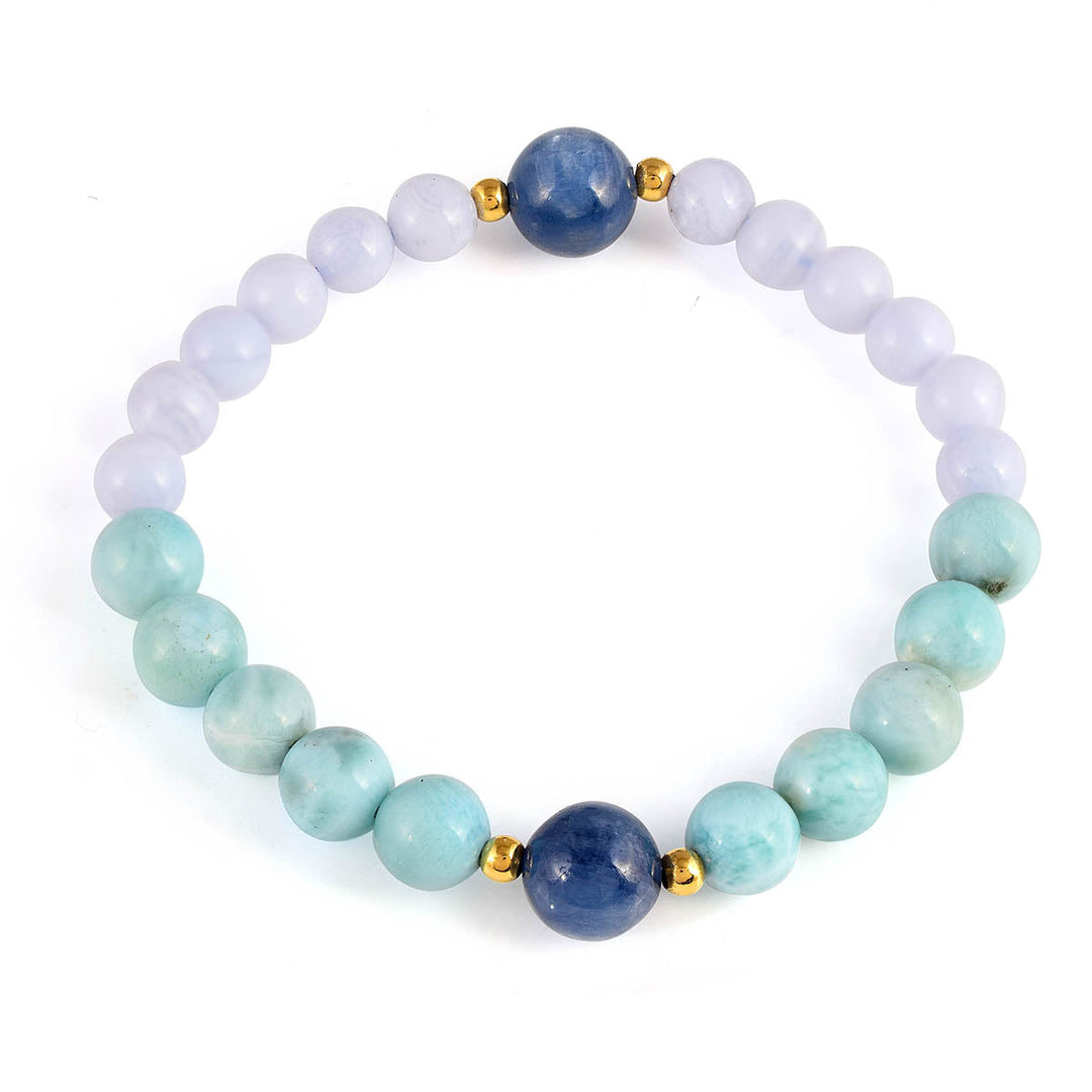 Blue Lace Agate, Larimar and Kyanite Stretch Bracelet