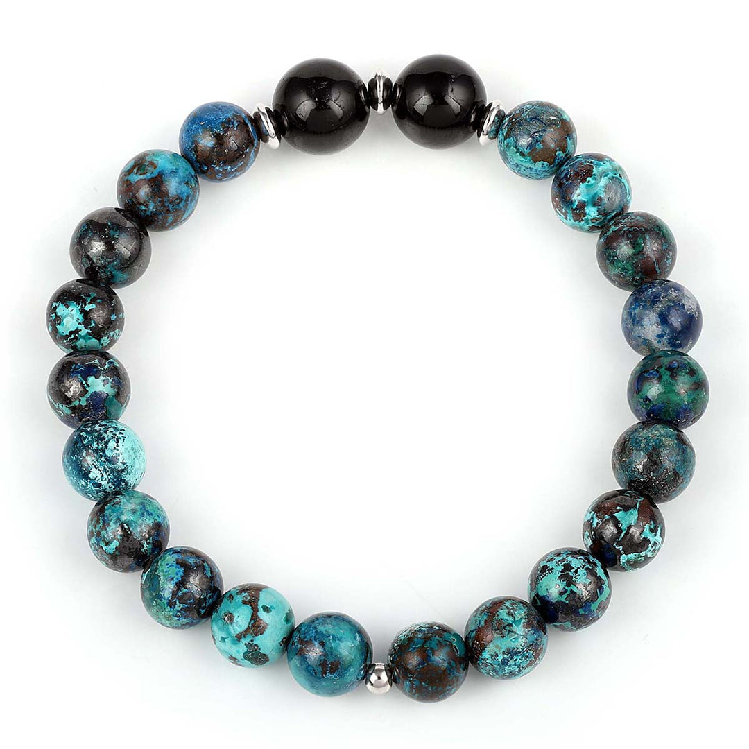 Chrysocolla and Black Tourmaline Stretch Bracelet