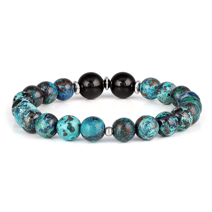 Chrysocolla and Black Tourmaline Stretch Bracelet