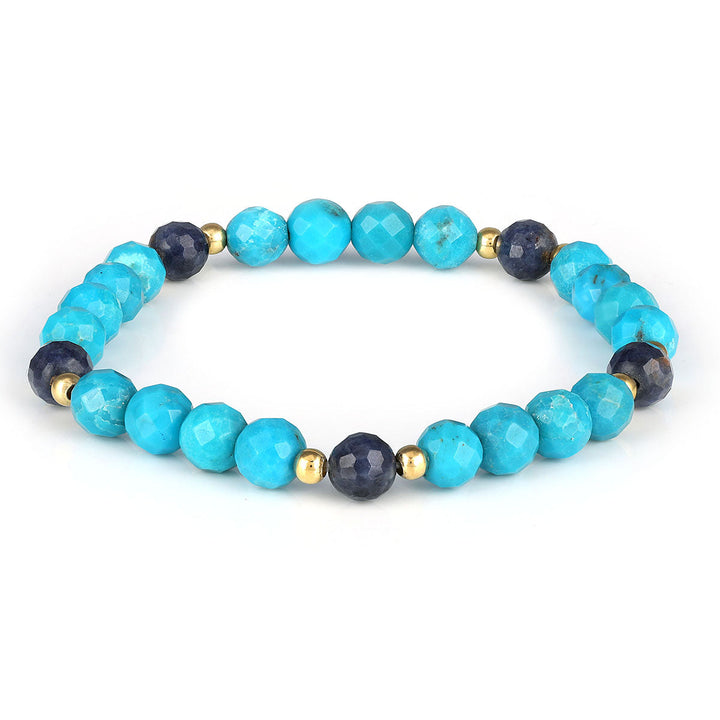 Turquoise and Blue Sapphire Stretch Bracelet