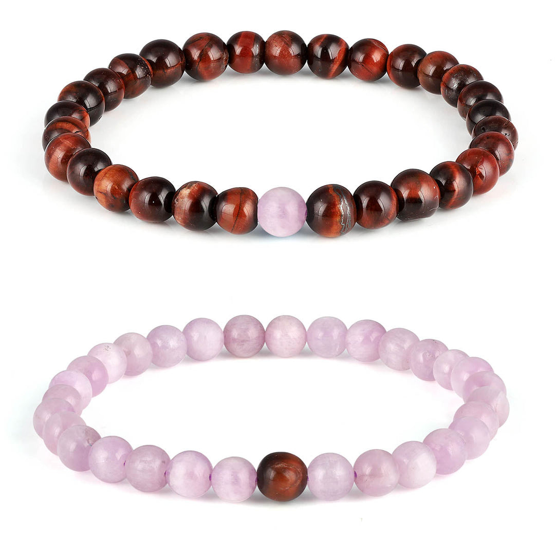 Kunzite and Tiger's Eye Couple Bracelet