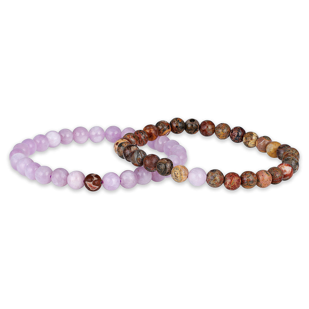 Kunzite and Leopard Jasper Couple Bracelet