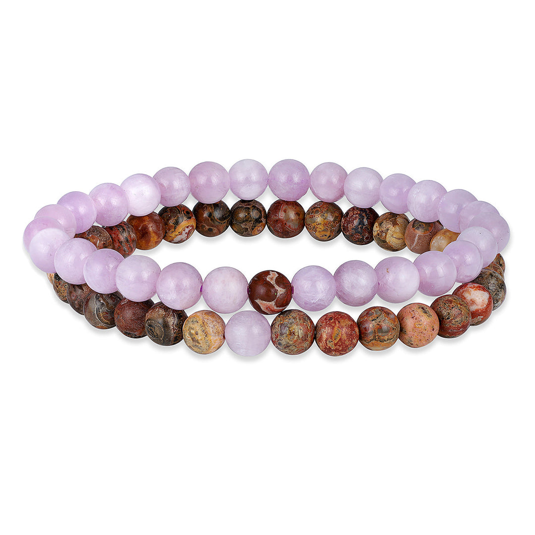 Kunzite and Leopard Jasper Couple Bracelet