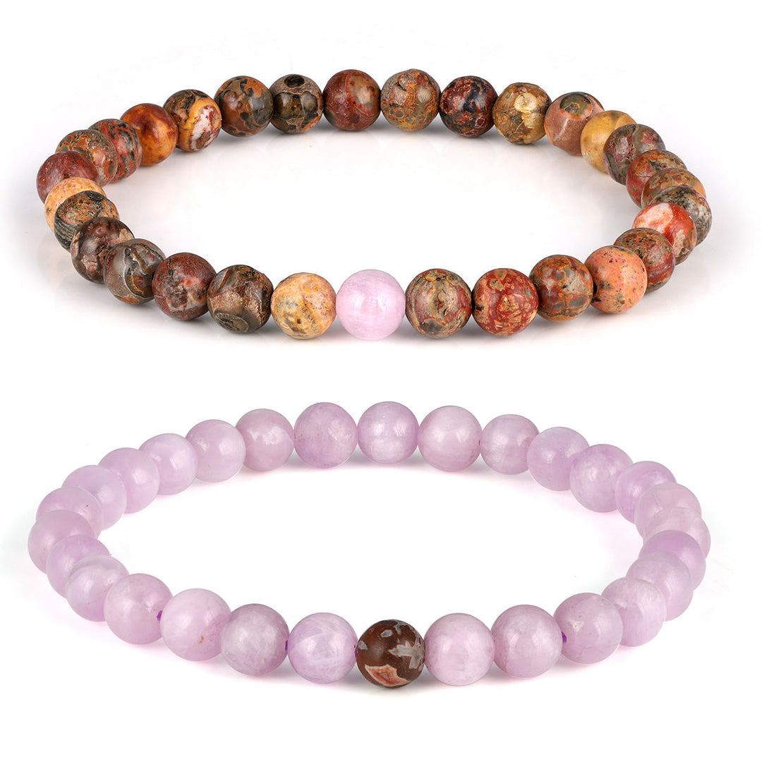 Kunzite and Leopard Jasper Couple Bracelet