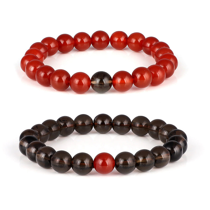 Red Onyx and Smoky Quartz Couple Bracelet