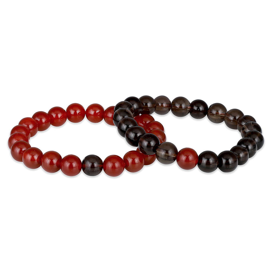 Red Onyx and Smoky Quartz Couple Bracelet