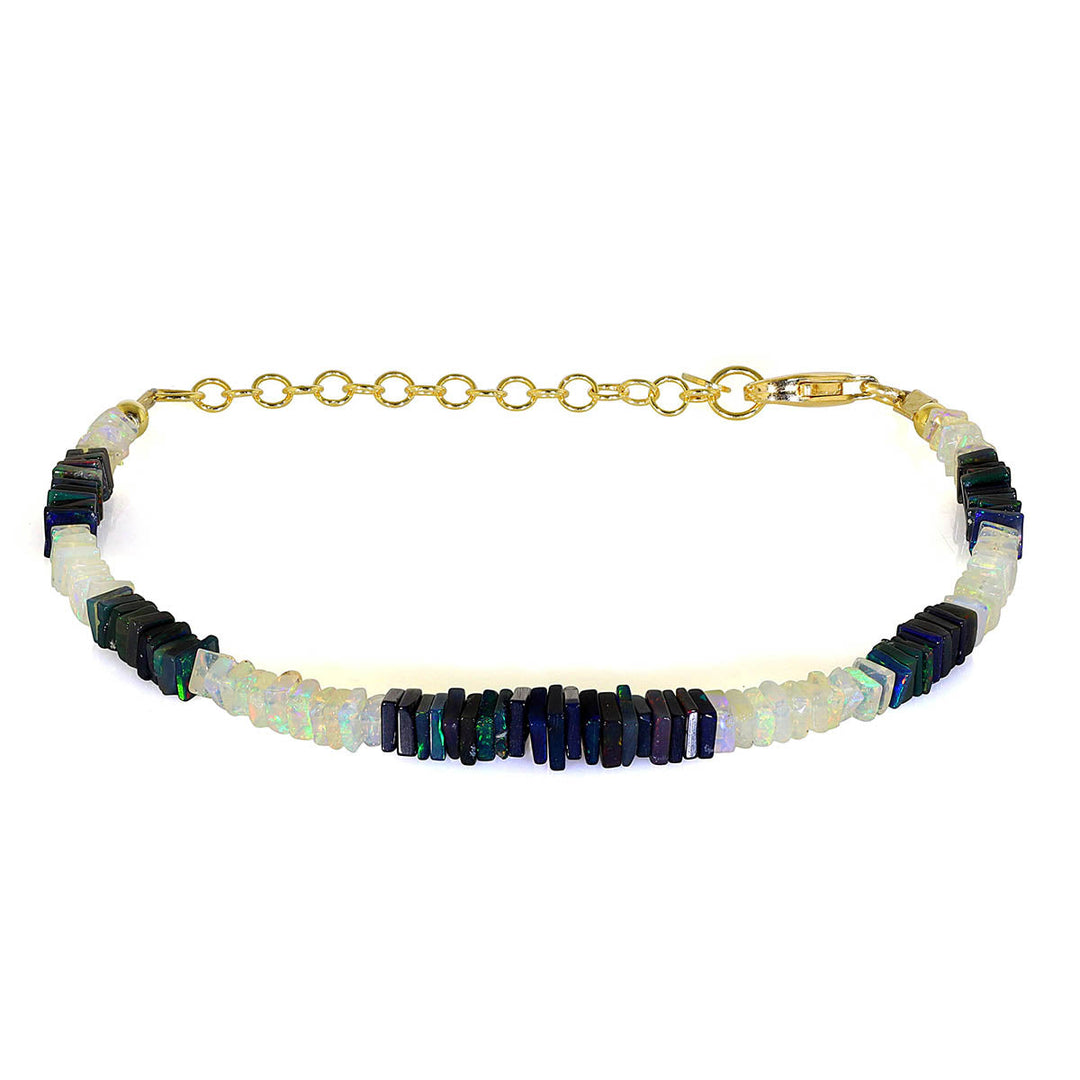 Ethiopian Black & White Opal Silver Bracelet