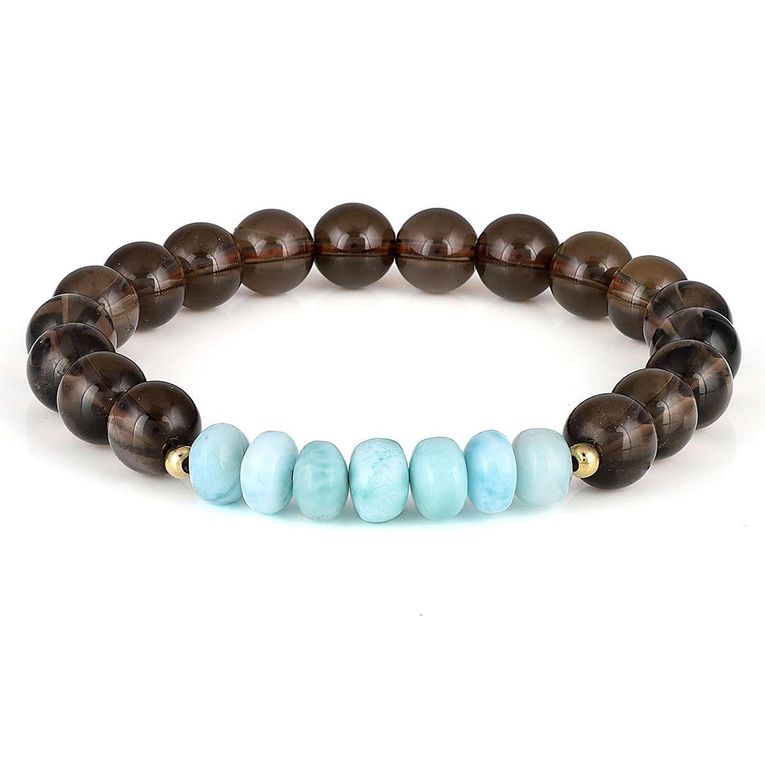 Larimar and Smoky Quartz Stretch Bracelet