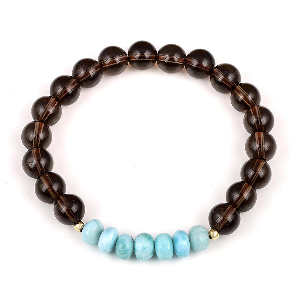 Larimar and Smoky Quartz Stretch Bracelet