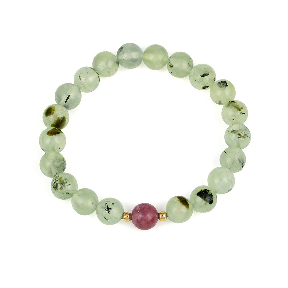 Prehnite and Pink Tourmaline Stretch Bracelet