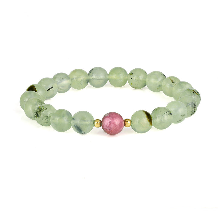 Prehnite and Pink Tourmaline Stretch Bracelet