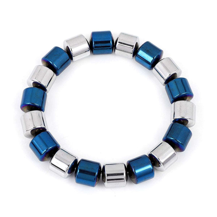 Blue and Silver Hematite Stretch Bracelet