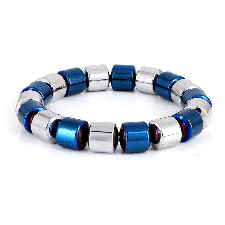 Blue and Silver Hematite Stretch Bracelet