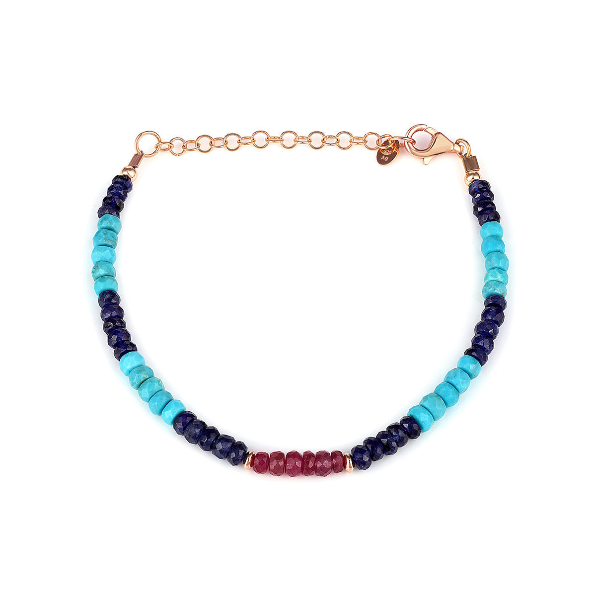 Ruby, Sapphire and Turquoise Silver Bracelet