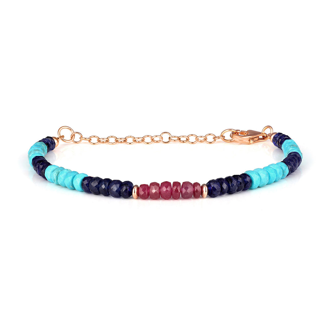 Ruby, Sapphire and Turquoise Silver Bracelet