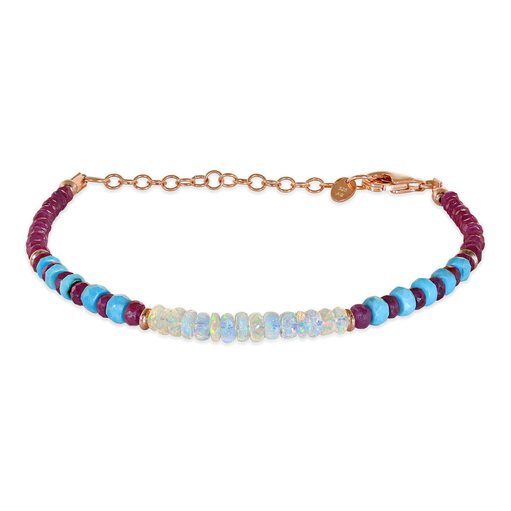 Ethiopian Opal, Turquoise and Ruby Silver Bracelet