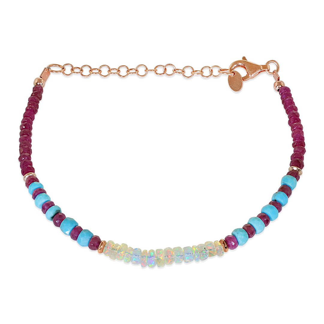 Ethiopian Opal, Turquoise and Ruby Silver Bracelet